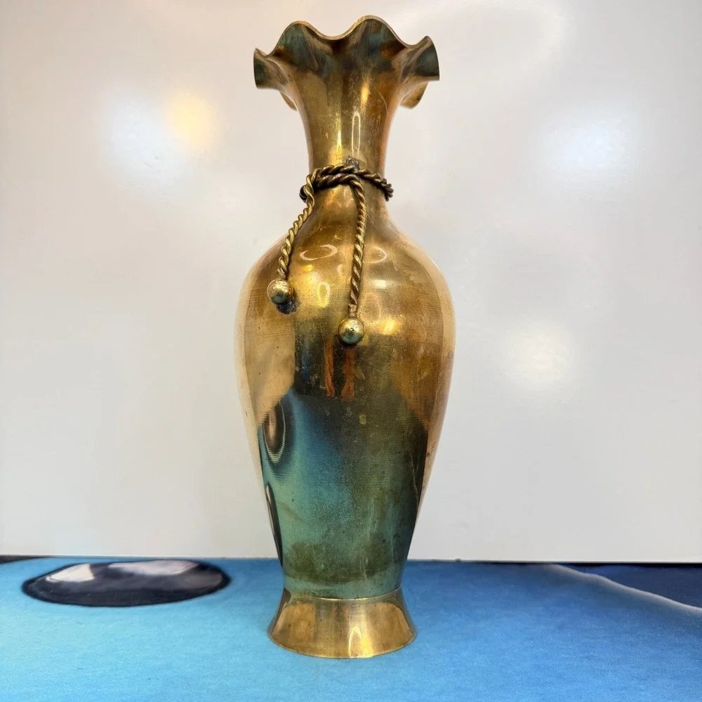 Vintage Brass Ruffled Vase 13
